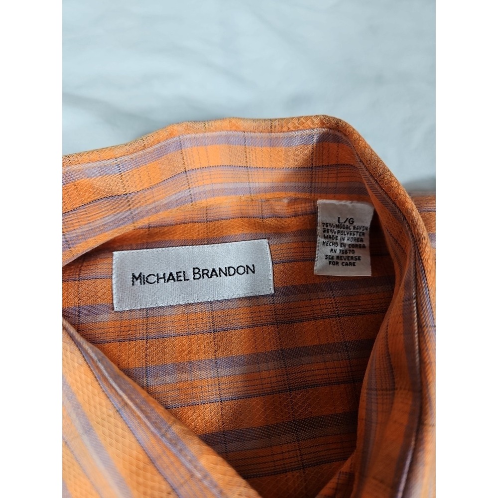 Michael Brandon Short Sleeve Button Up Mens Shirt Large Rayon/Polyester Orange‎ - Picture 2 of 8